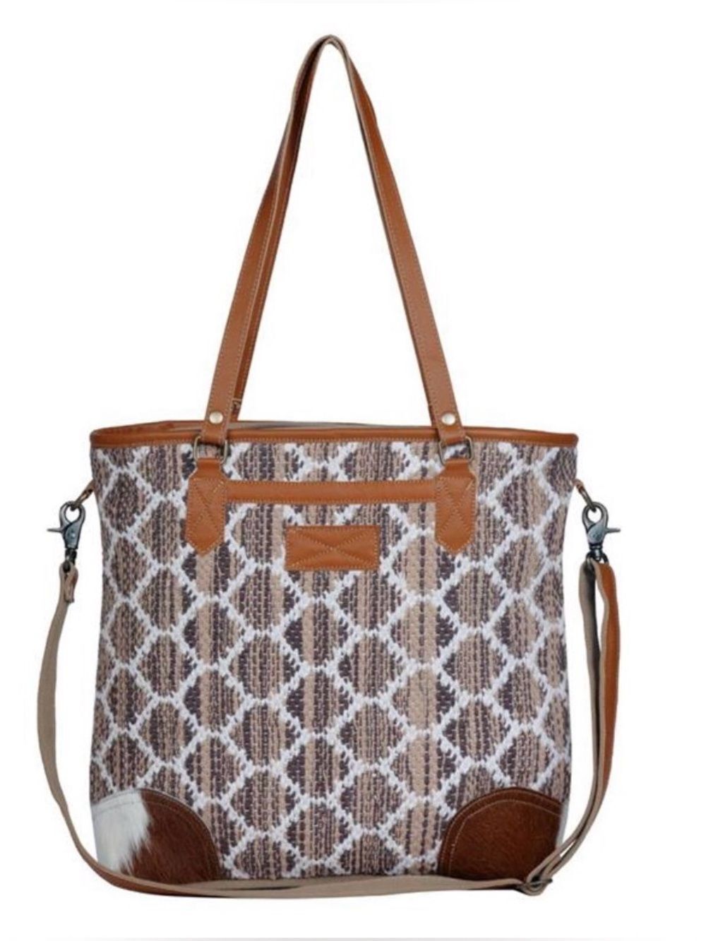 Myra Bag Perfect Match Tote Upcycled Canvas & Leather Cowhide